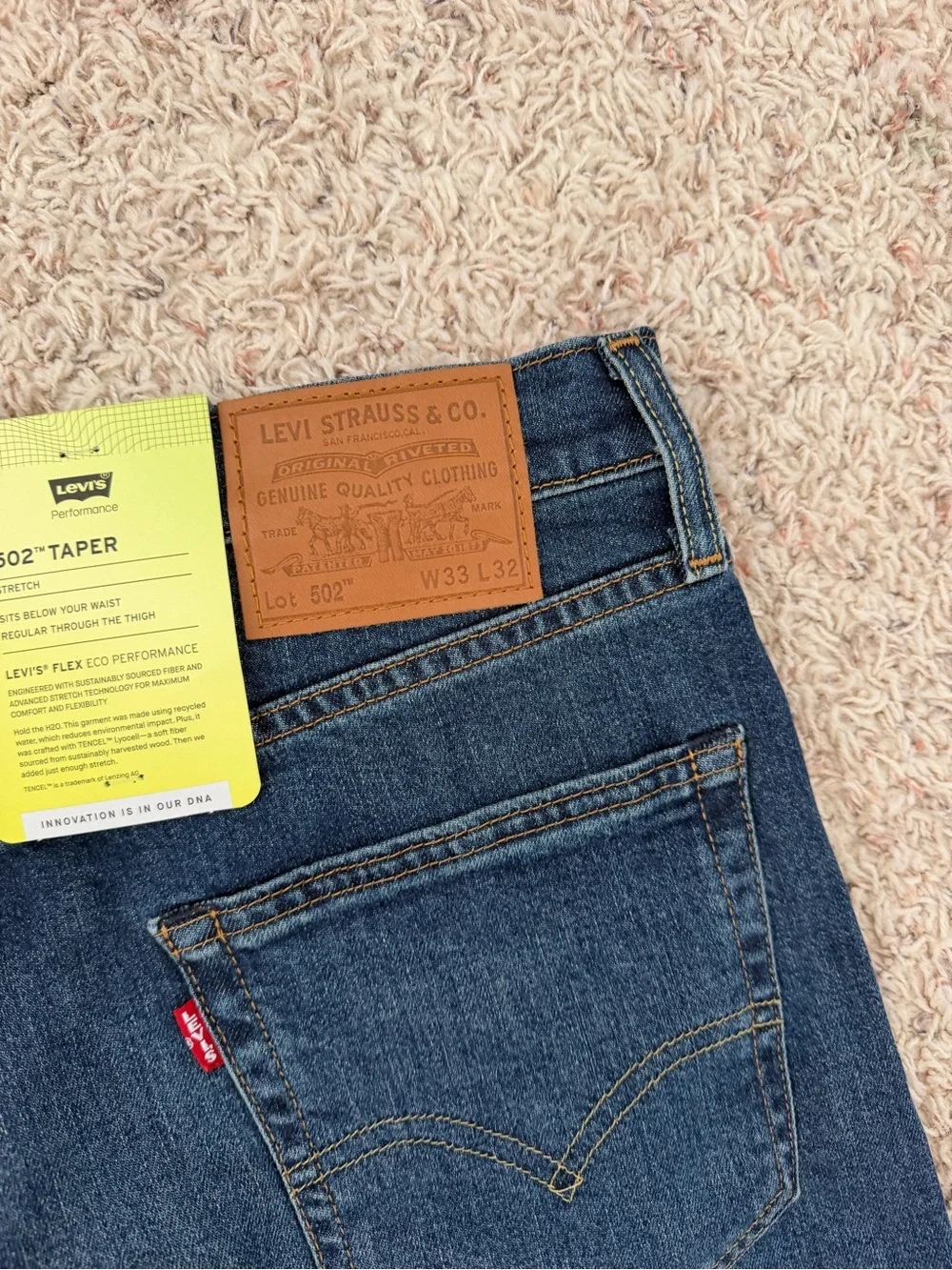 NWT Levi's 502 Taper Men's Dark Blue Straight Leg Jeans W33 L32